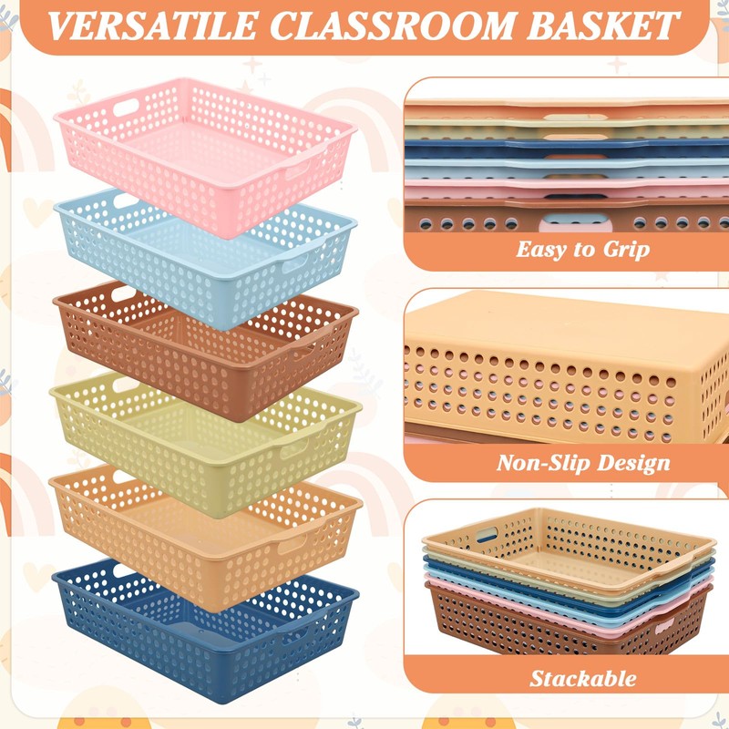 12Pcs Boho Plastic Classroom Storage Paper Baskets Holds 4A Paper