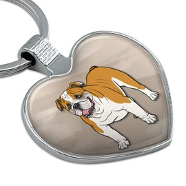 English Bulldog Pet Dog Keychain Heart Love Metal Key Chain Ring
