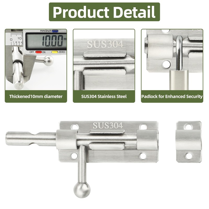 Alise 4 Inch SUS304 Stainless Steel Gate Latch, Slide Bolt
