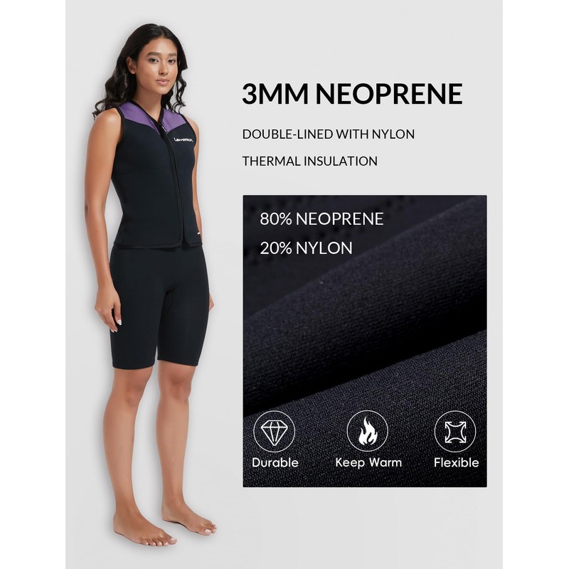 Lemorecn Wetsuit Top Women, 3mm Sleeveless Neoprene Wet Suit Tops