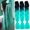 ColorfulPanda 3 Pieces Ombre Black Cyan Jumbo Braid Synthetic Hair