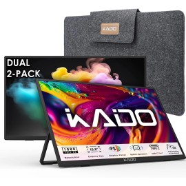 Kado Dual Portable Monitor Setup - 2-Pack 15.6'' FHD 1080p, Ultra-Slim 1920x1080