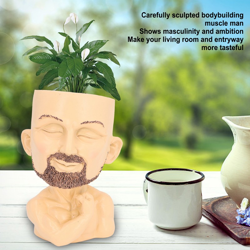 Face Planter Pot with Drainage Hole Man Face Flower Pot