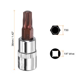 HARFINGTON 3pcs T30 Torx Bit Socket 1/4" Square Drive Star 6 Point S2 & CR-V Steel Socket Ratchet Wrench Bits, Silver Red