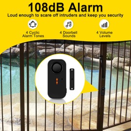 NineLeaf Pool Alarms for Doors and Windows, Pool Window Alarms, Door Alarms for Kids Safety 4-Level Volume Waterproof,108dB Loud Door Alarm for Pool, Windows, Garages, Apartment, and Home Safety, 6Pcs