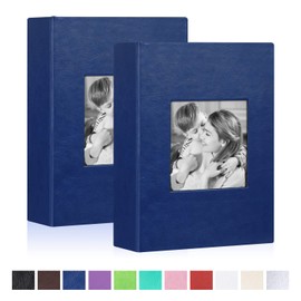 Benjia Small Photo Album 6x4 2 Packs, Each Pack Holds 50 Pockets, Slip In Mini Leather Top Loading Photo Albums Holds Portrait Only 10x15cm Picture Blue