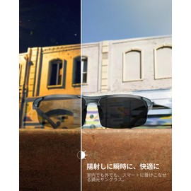 [SKYFUN] Men's Sunglasses, Dimmable, Polarized - UV400 Protection, Comfortable to Wear, Ultra Lightweight, Ideal for Driving and Fishing, Metallic/Smoke Lens