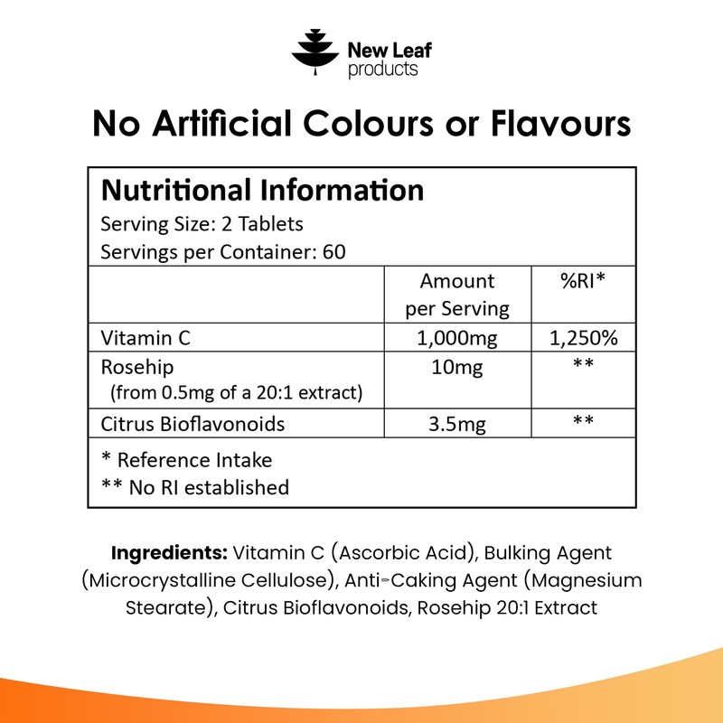 Vitamin C Tablets 1000mg - Enriched with Bioflavonoids & Rosehip