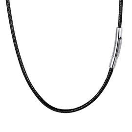 GoPaw Faux Leather Necklace/Bracelet Black Braided Leather Chain Leather Cord 2/3/4 mm Black Faux Leather Necklace Braid 316 Stainless Steel Clasp Wax Leather Chain 46-61 cm Length, Wax leather rope