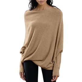 Imily Bela Batwing Boat Neck Sweaters for Women 2024 Spring Long Sleeve Soft Knit Loose Baggy Pullover Jumper Top Light Brown