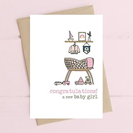 Dandelion Stationery Baby Girl Birth Congratulations Card New Baby Pink Cot