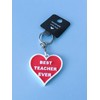 Best Teacher Ever Keyring, Keychain, Heart Shaped, White and Red,