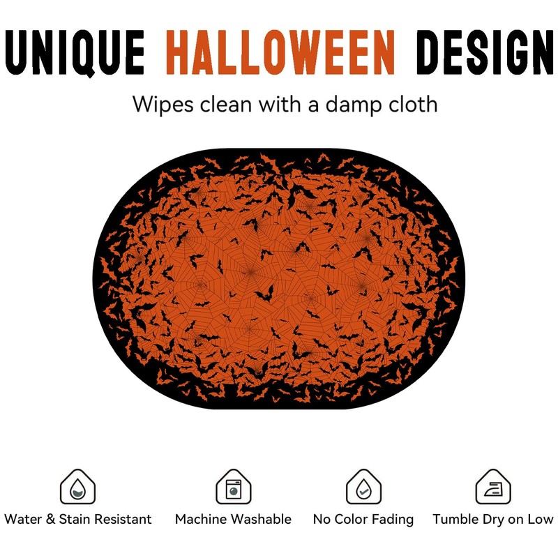 Orange Halloween Tablecloth Oval 60 x 84 Inch, Halloween Table