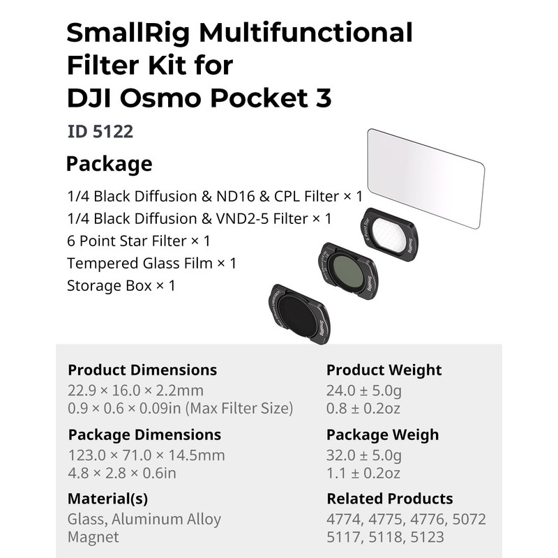 SMALLRIG Multifunctional Filter Kit for DJI Osmo Pocket 3 5122