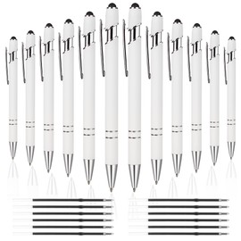12 PCS 2 in 1 Stylus Ballpoint Pen with Stylus Tip, 1.0 mm Black Ink Metal Pen Stylus Pen for Touch Screens (Silver & White)
