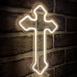 OvoNinn Cross Neon Sign Jesus Neon Lights Signs LED Light Sign for Wall Decor Dimmable Neon Cross Sign for Bedroom Living Room Wedding Warm White Jesus Night Light Wall Decor Gifts