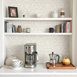 Aniboo Geometric Peel and Stick Wallpaper Boho Contact Paper for Cabinets Drawers Modern Self Adhesive Removable Wallpaper for Bedroom Bathroom Waterproof Beige and White Contact Paper 78.7inL 17.3inW