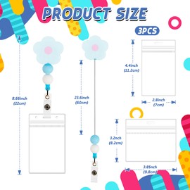 3 PCS Cute Retractable Badge Holder Set with Clip Flower Colorful Sunflower ID Badge Reel Name Tag Badge Holder for Office Hospital Teachers Favor