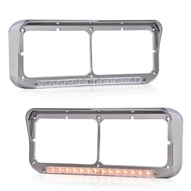 PIT66 12" Headlight Visor Bezels w/Amber LED Bar Compatible with Kenworth T400 T600 T800 W900 Classic 120 132 /Peterbilt 378 379 /Western Star 4900