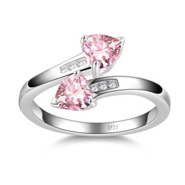 Yaresul Adjustable Pink Ring for Women Pink Heart Ring October Birthstone Ring for Women 925 Sterling Silver Promise Ring Statement Rings Adjustable Ring Open Ring Stackables Ring