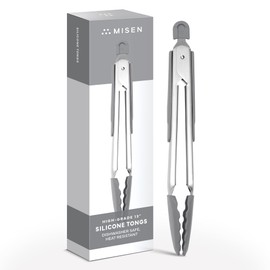 Misen Kitchen Tongs - Dishwasher Safe, Heavy Duty - Precision Silicone-Tipped Grilling Tool - Heat Resistant, Nonstick Safe - Perfect for Serving and Air Frying- 13 Inch | Gray