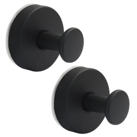 Seimneire Suction Cup Hooks for Shower, No-Drill Stainless Steel Bathroom Hooks for Towels Robes Loofah, Reusable Suction Towel Holder for Wall Glass Mirror Tile - 2 Piece Matte Black
