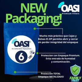 OASI 6 Filtros de repuesto de carbón, para agua, para Máquinas Dispensadoras de Café, CUISINART, OASI Replacemente FIlters for CUISINART 6 Packs, 6 Unidades