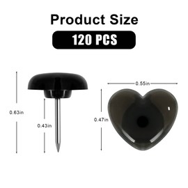 Black Heart Push Pins,120-count Decorative Push Pins for Cork Board Plastic Thumb Tacks Steel Cute Push Pins for Bulletin Board Photo Wall Picture Maps Posters Note Home Office Supplies