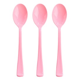 50 Pcs Light Pink Plastic Spoons, Pink Plastic Silverware Heavy Duty, Disposable Cutlery Set for Brithday, Wedding, Baby Shower, Bridal Showe, Garden Party