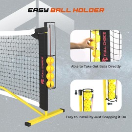 FULL CHOICE Portable Pickleball Net, IPF Standard Dimensions, Convenient Pickleball Rack, Quality Materials, Simple Appearance, Contains 4 Yellow Balls