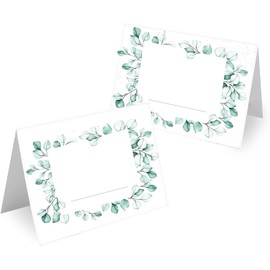 Blank Place Cards for Weddings, Birthdays, DIN A7, Design Place Cards for Writing on, in Many Different Designs (Pack of 50, Eucalyptus Wreath)