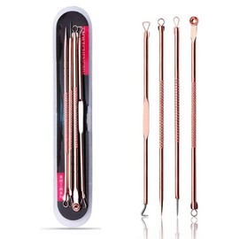 Blackhead Remover Kit, Extractor Removal Set Professional Stainless Steel Pimple Popper Tool Treatment for Whitehead Blemish Acne Comedone Pimple Popping (Gold)