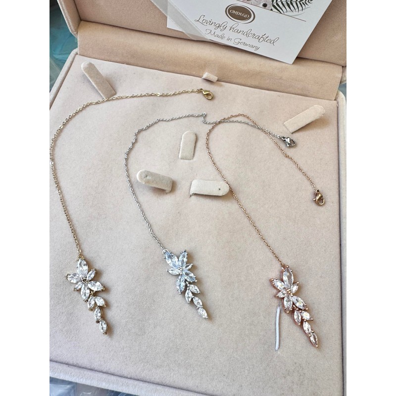ONDEGO® Elegante Rückenkette mit Zirkonia-Blätter, 23cm, Karabinerverschluss, Silber/Gold/Roségold (Silber)