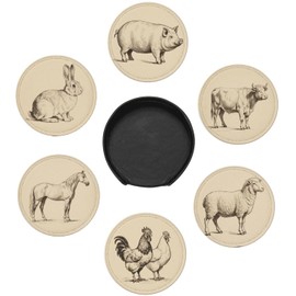 6 Pcs Farm Animals Drink Coasters with Holder Coasters for Drinks Coffee Table Home Decor Housewarming Gift