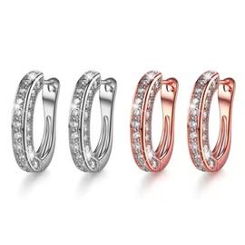 2 Pcs Hoop Loop Earrings Silver Gold Plated Huggie Hoop Earrings Crystal Sparking Earrings for Teen Girls Gift for Wife Mother