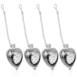 NHPY 4 stainless steel tea strainers in heart shape, tea strainer for loose tea, tea balls, tea bags for loose tea, tea strainer in heart shape with chain, tea strainer for cup, tea infuser for loose