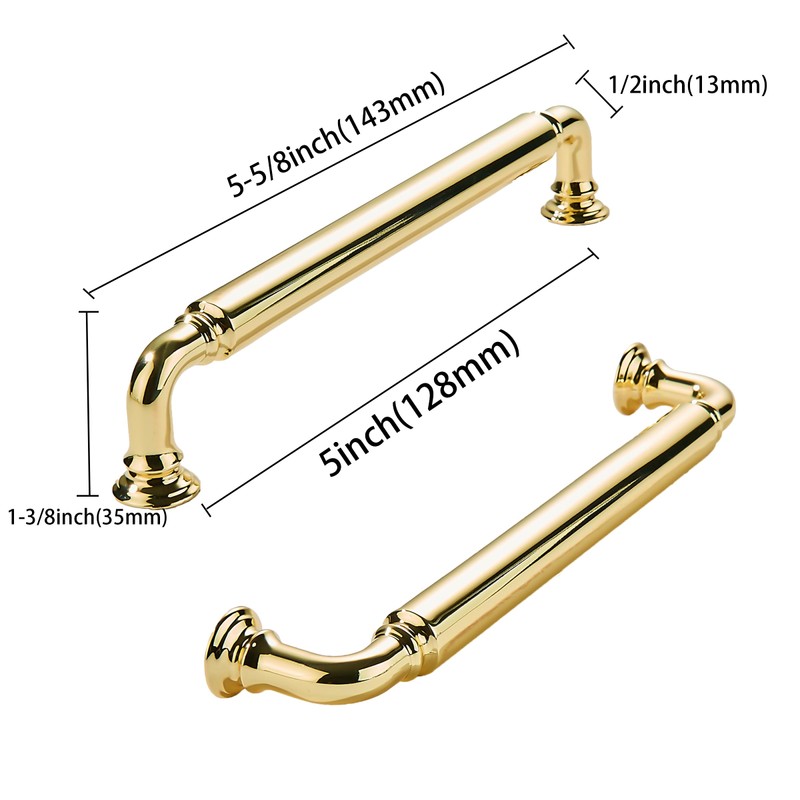 khtumeware 10-Pack Polished Brass Heavy-Duty Solid Cabinet Pulls, 5 Inch