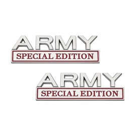 Sandfren Army Special Edition Emblem, 2PCS 3D Letters Metal Strong Adhesive Car Badge Style Decal, Vehicle Truck Decorative Sticker Replacement, Universal Automotive Accessories (Silver/Red)