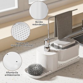 AMZYYDS 4 in 1 Hand Soap and Dish Soap Dispenser for Kitchen with Sink Organizer Dual Dispenser for Dishwashing and Hand Washing,Kitchen Sink Caddy for Storage of sponges and washcloths (Long White)