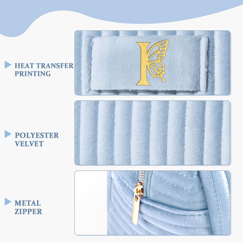 COSHAYSOO Travel Makeup Bag Quilted Make Up Pouch Initial Velvet