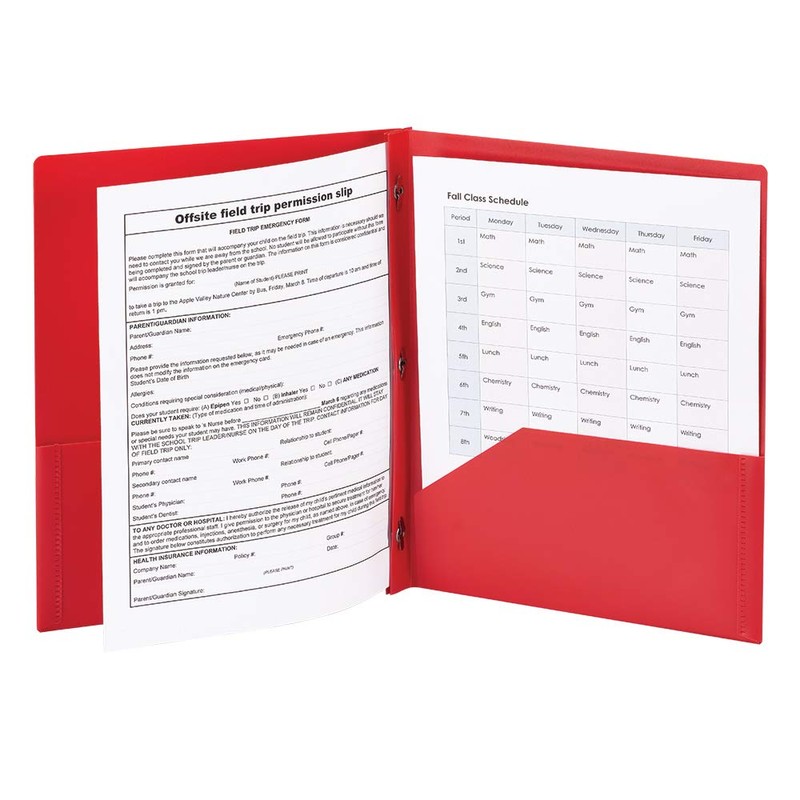 Smead Poly Two-Pocket Folder, Three-Hole Punch Prong Fasteners, Letter Size,