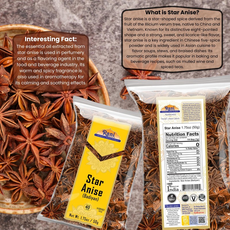 Rani Star Anise Seeds, Whole Pods (Badian Khatai) Spice 1.75oz