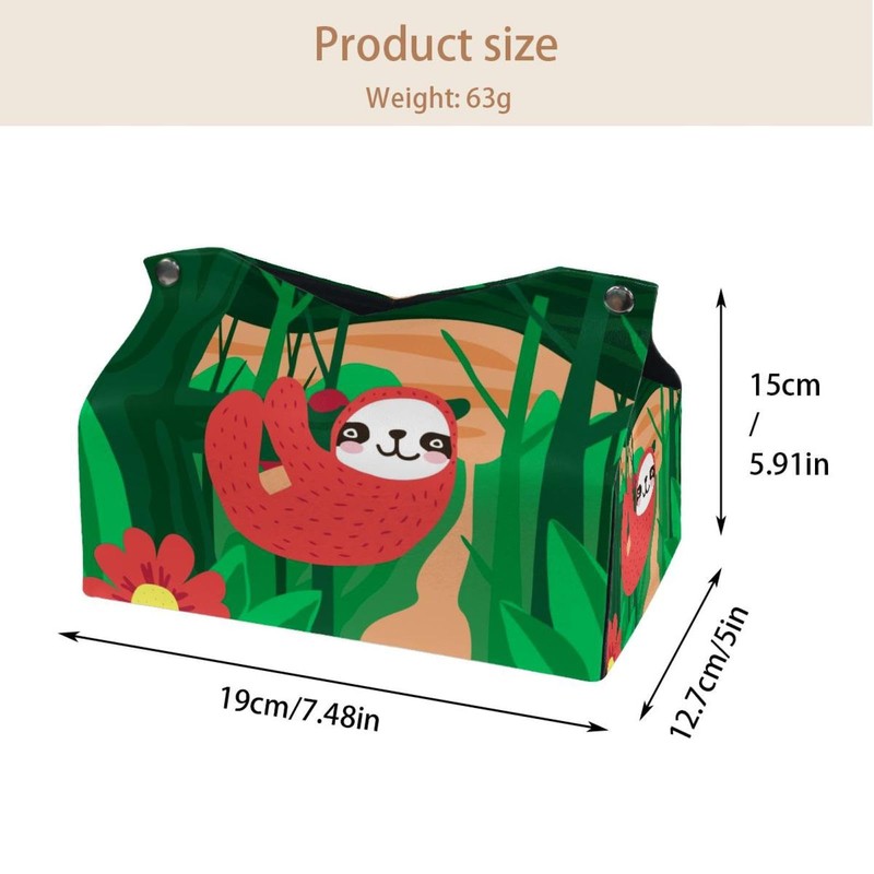 2 Pack Tissue Box Cover Holder, Sloth in Jungle Rainforest