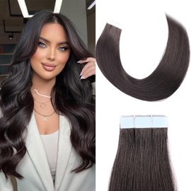 Tape in Hair Extensions Human Hair,18 Inch Human Hair Tape in Extensions 20PCS Natural Black Remy Real Human Hair for Women Invisible Straight Hair Extensions Real Human Hair