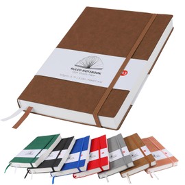 Notebook A5, Thick A5 Notebook Lined Notepad 320 Pages 100gsm Paper Notebook Journal with Elastic Closure, Inner Pocket, and 2 Ribbon Page Marker (Brown)