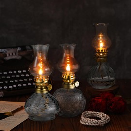 Yexiya 6 Pcs Oil Lamp Vintage Glass Kerosene Lamp Rustic Lantern Chamber Oil Clear Kerosene Hurricane with 6.6 ft Extra Wick for Indoor Use Home Decor Emergency (Vivid)
