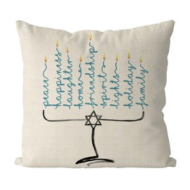 GAGEC Happy Hanukkah Pillow Covers 18 x 18 Inch Menorah Candle Throw Pillow Covers Winter Pillowcase Home Decor Living Room House Decorative Cushion Case for Sofa Couch