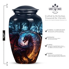SUBSH Forest Dragon Dusk - Large with Velvet Bag - Urn for Human Ashes for Adult Male & Female - Memorial for Human Remains Mom & Dad - Cremation Urn for Adult Men & Women - Funeral Decorative Urns