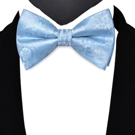 GUSLESON Baby Blue Bow Tie and Pocket Square Set for Men Floral Pre-Tied Bowties Cufflinks for Wedding (0493-25)