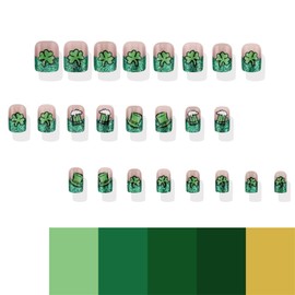 TailaiMei 24Pcs St. Patrick's Day Press on Nail, Green Shamrock Irish Design False Fingernails with Self-Adhesive Jelly Nail Glue Tabs, Artificial Nails Acrylic Full Cover Nails for Women(151)